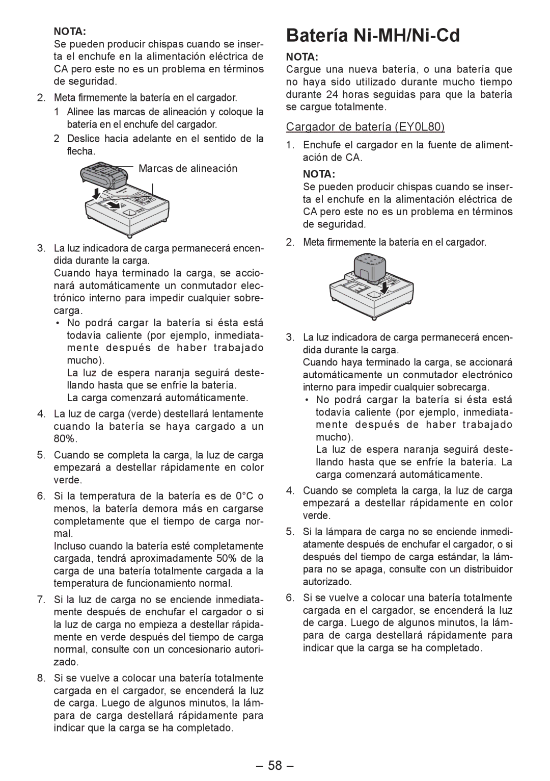 Panasonic EY4542 operating instructions Batería Ni-MH/Ni-Cd 