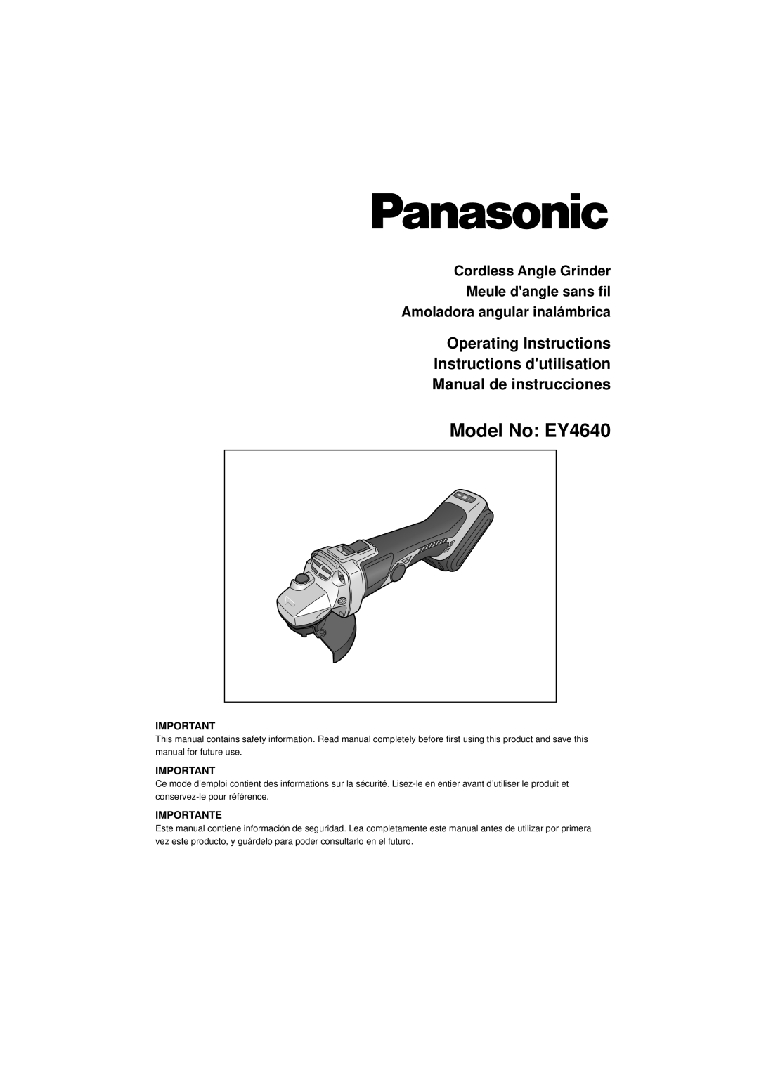 Panasonic operating instructions Model No EY4640, Importante 