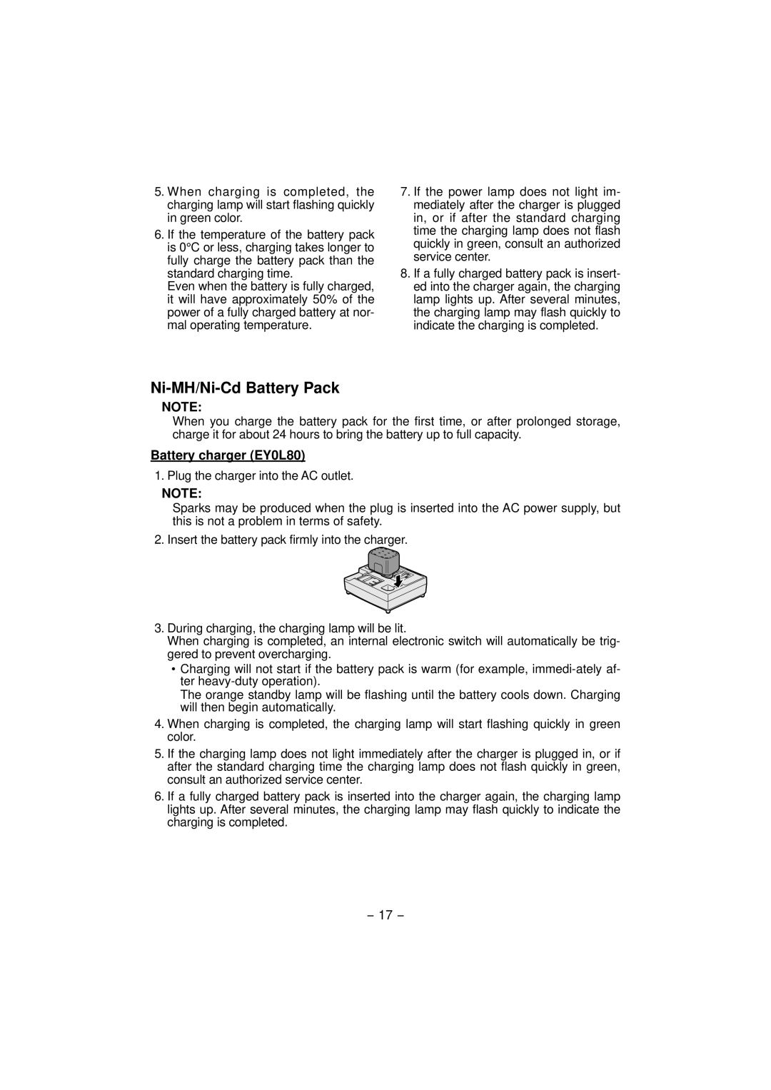 Panasonic EY4640 operating instructions Ni-MH/Ni-Cd Battery Pack 