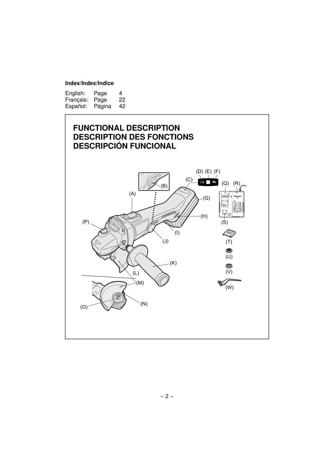 Panasonic EY4640 operating instructions Descripción Funcional, Index/Index/Indice 