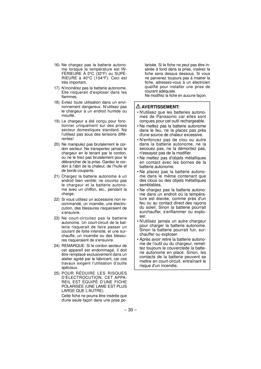 Panasonic EY4640 operating instructions Ne modifiez la fiche en aucune façon 