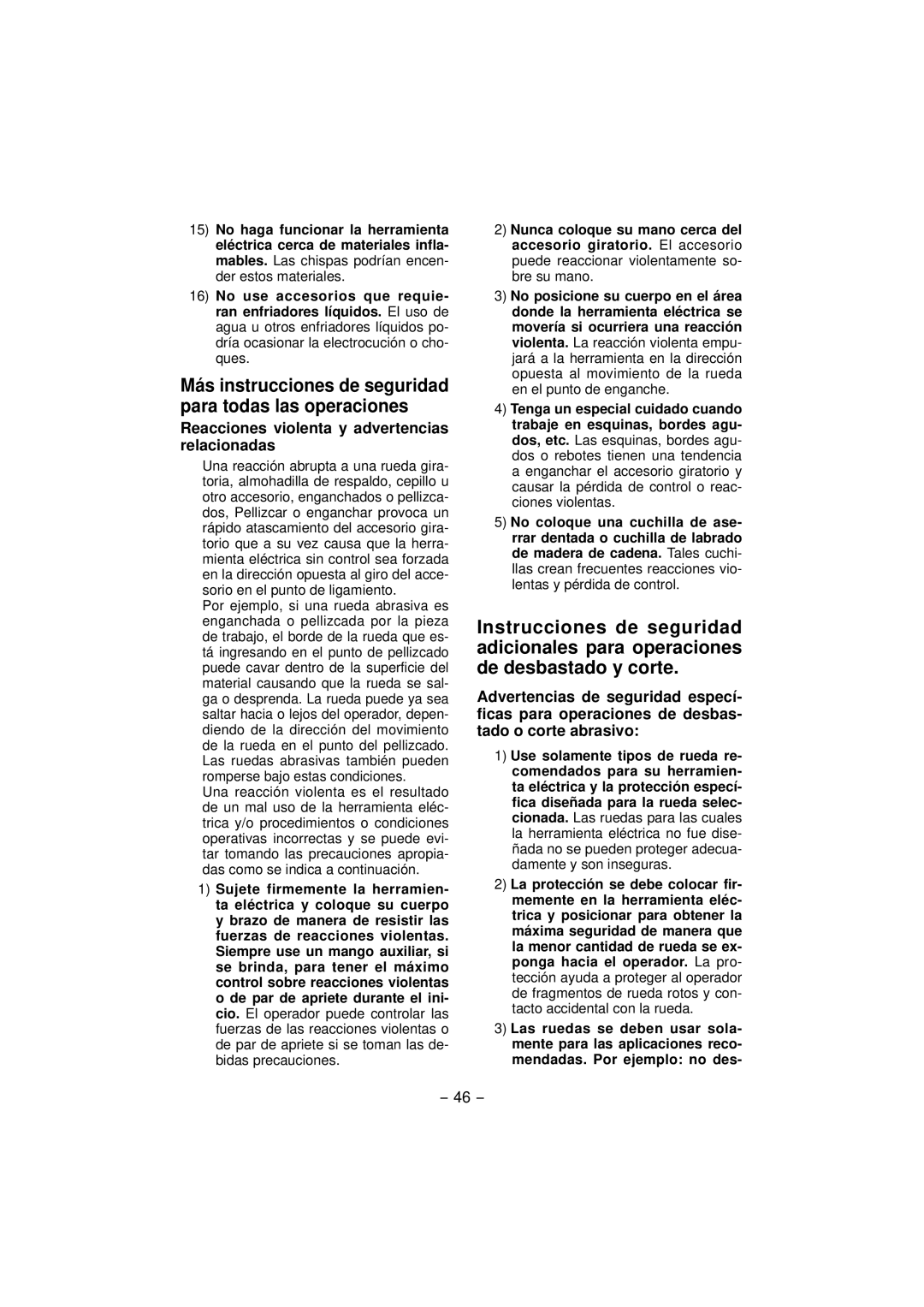 Panasonic EY4640 operating instructions Más instrucciones de seguridad para todas las operaciones 