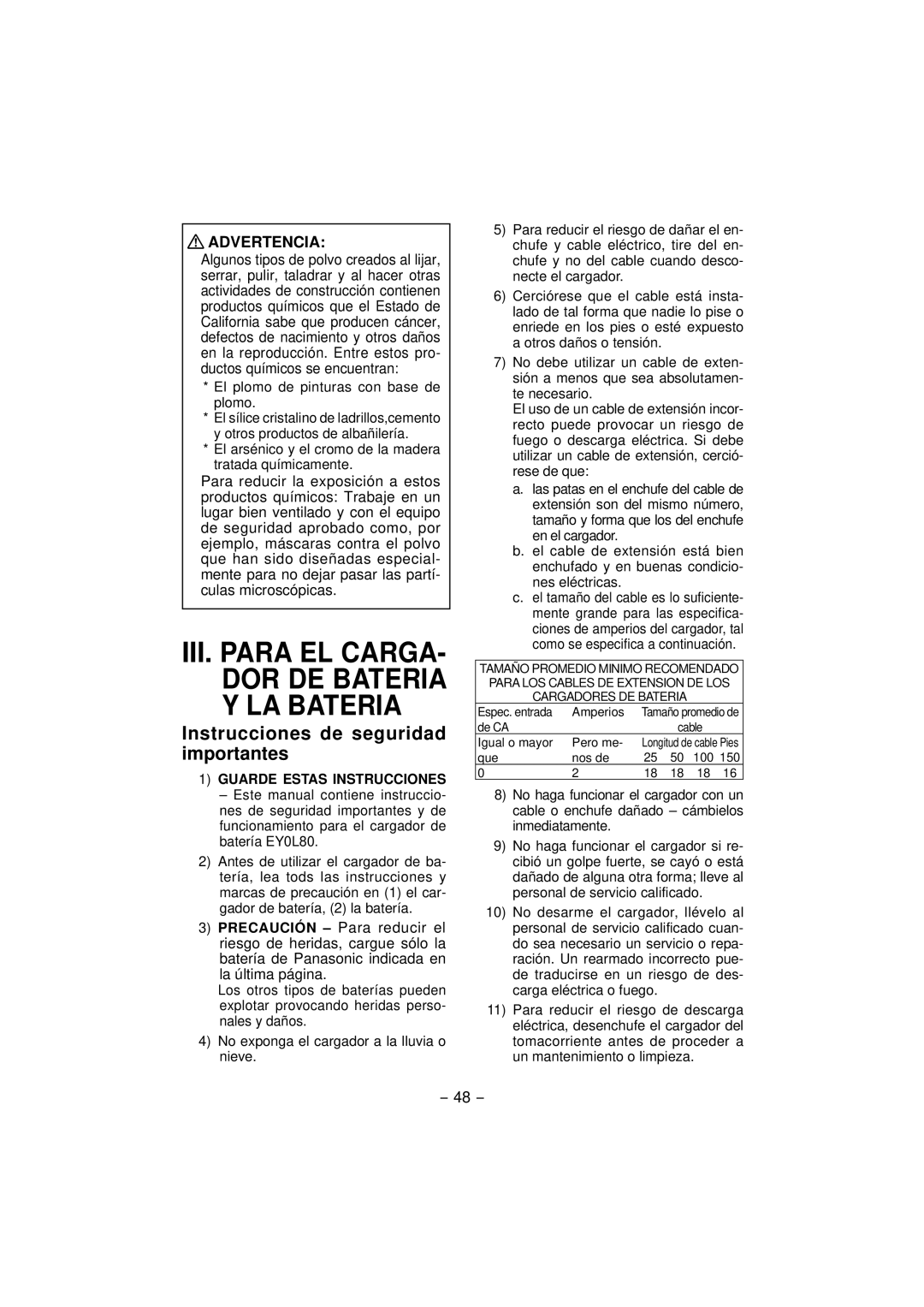 Panasonic EY4640 operating instructions LA Bateria, Instrucciones de seguridad importantes 