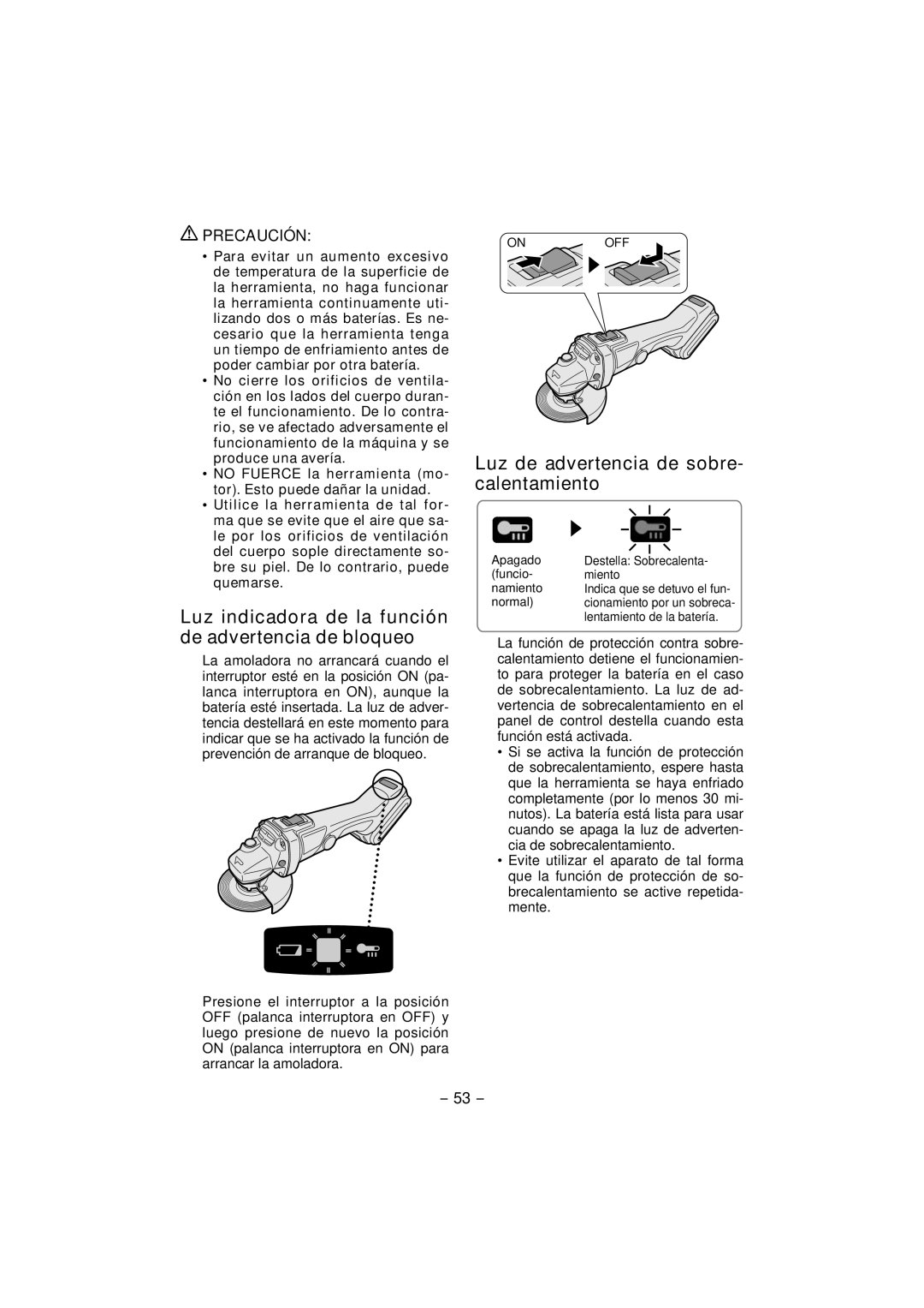 Panasonic EY4640 Luz indicadora de la función de advertencia de bloqueo, Luz de advertencia de sobre- calentamiento 