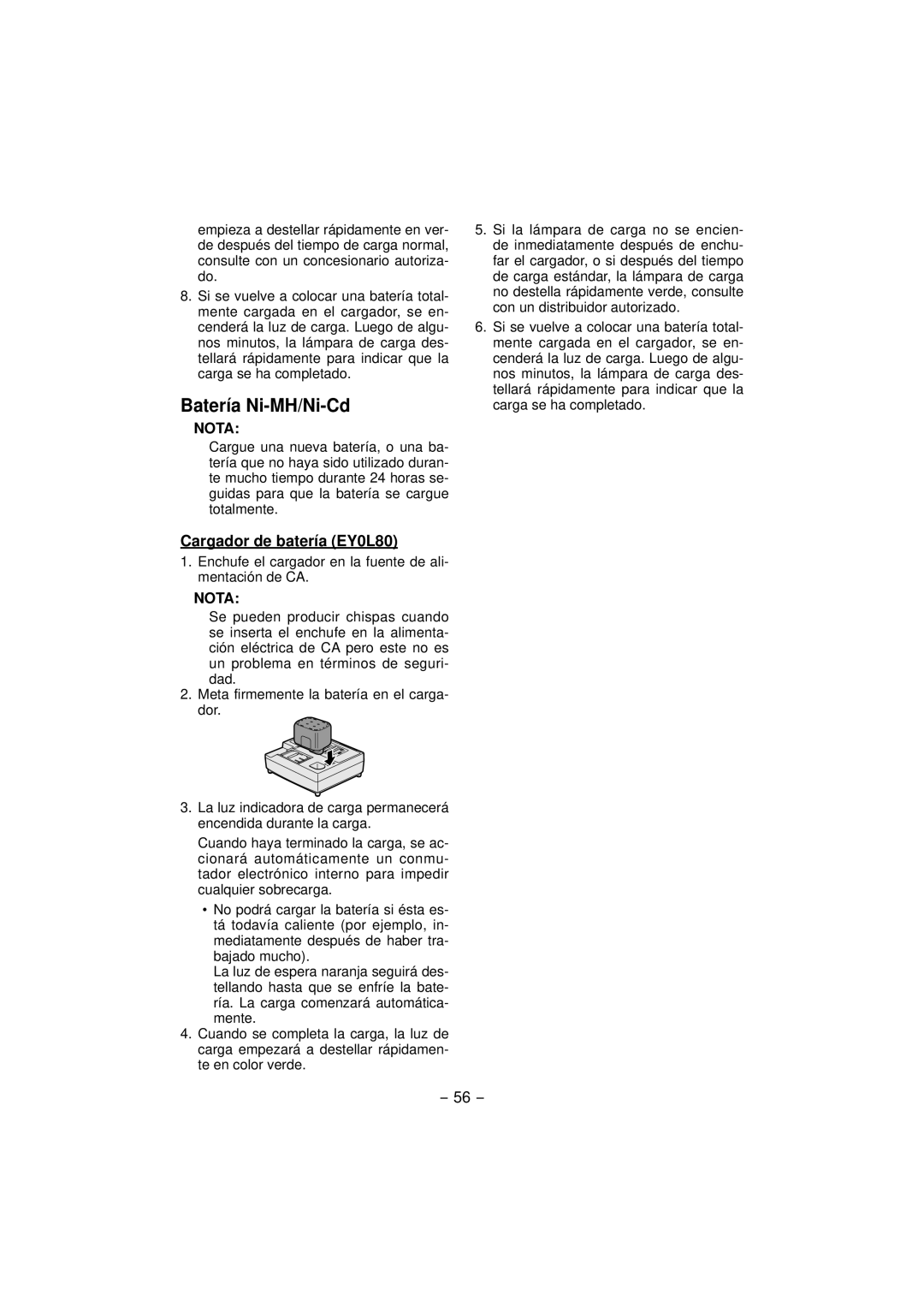 Panasonic EY4640 operating instructions Batería Ni-MH/Ni-Cd 