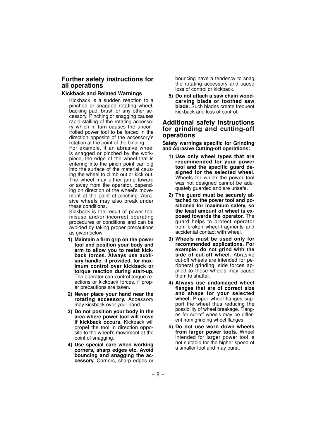 Panasonic EY4640 operating instructions Further safety instructions for all operations, Kickback and Related Warnings 