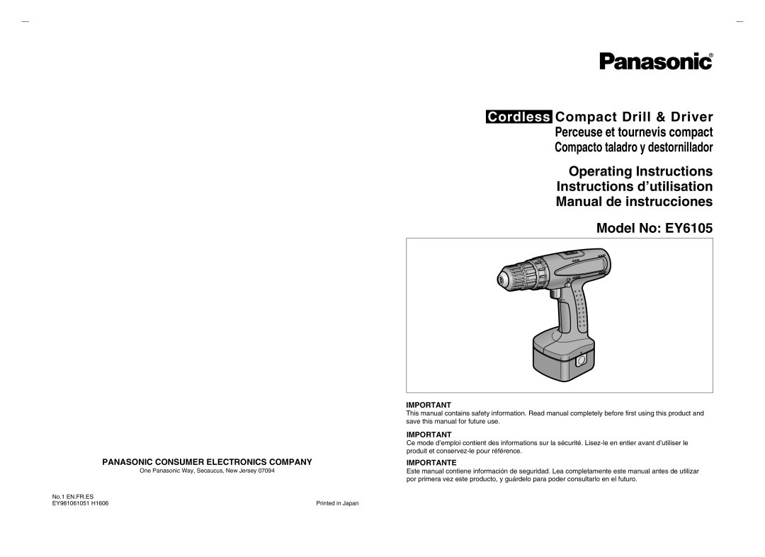 Panasonic EY6105 operating instructions Importante 