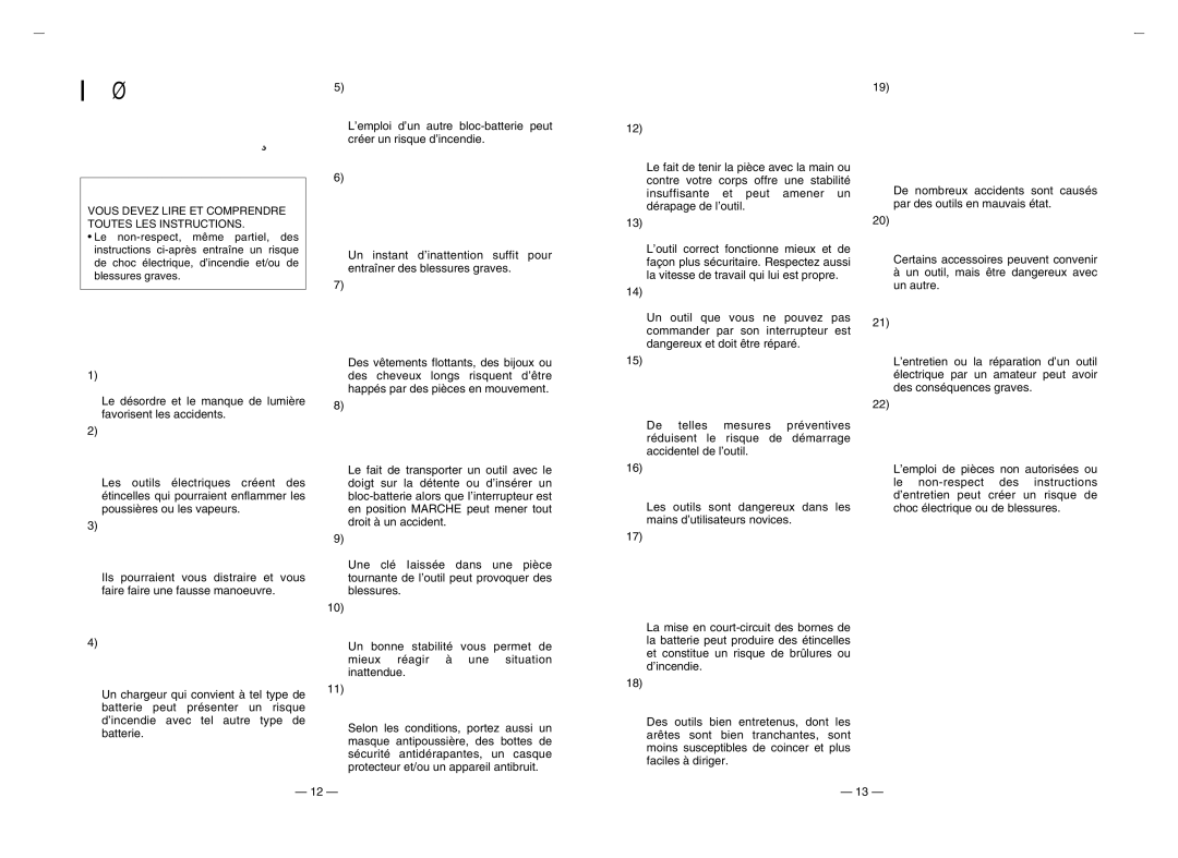 Panasonic EY6105 operating instructions Avertissement, Conservez CES Instructions 