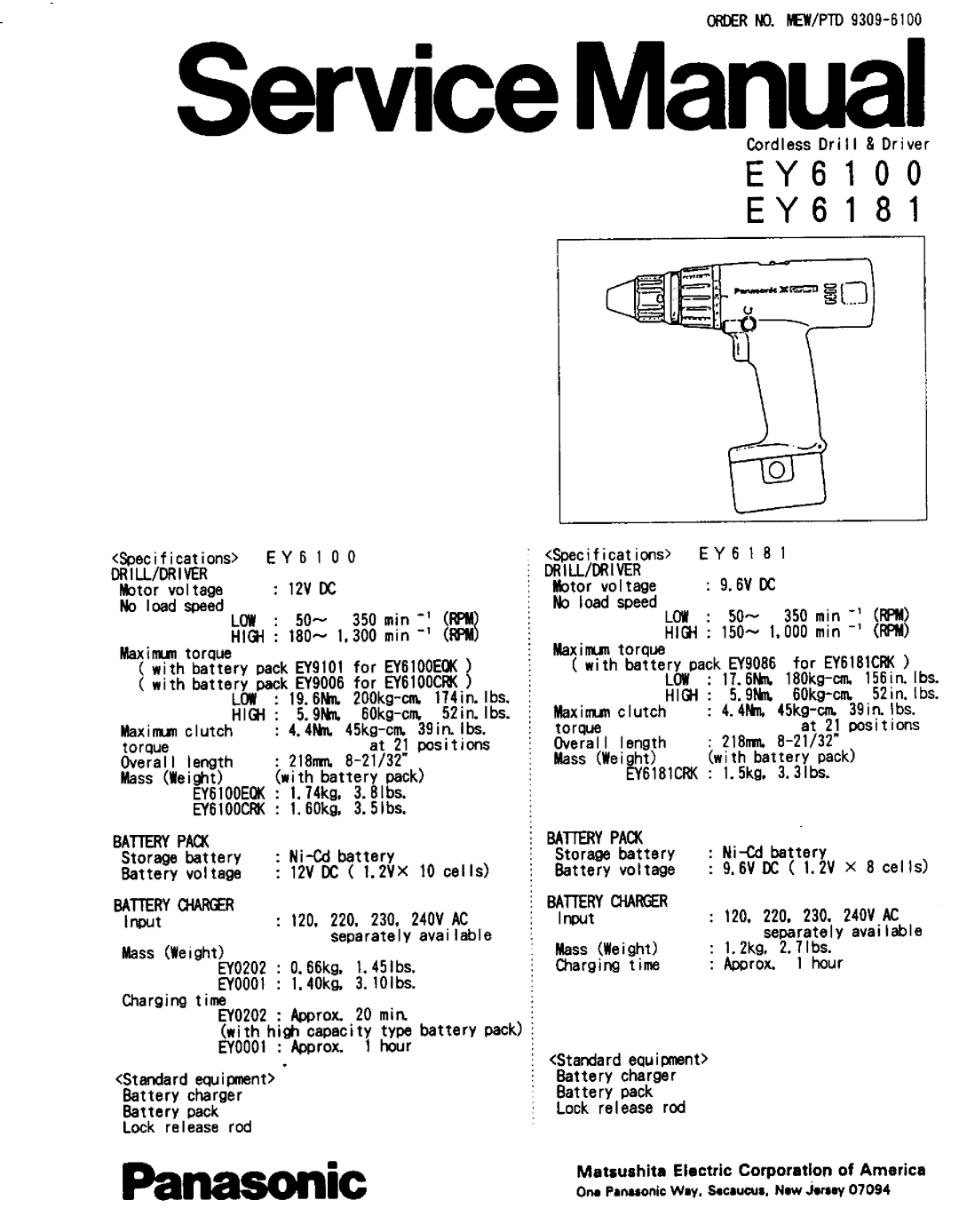 Panasonic EY6100, EY6181 manual 