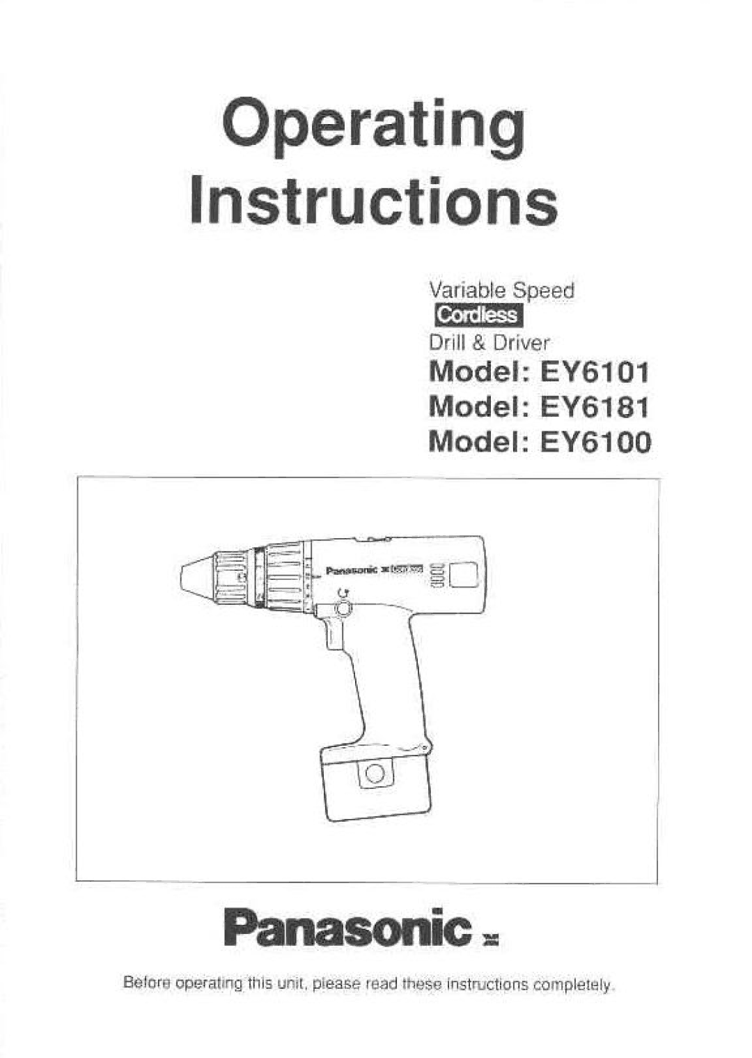 Panasonic EY6101, EY6181, EY6100 manual 