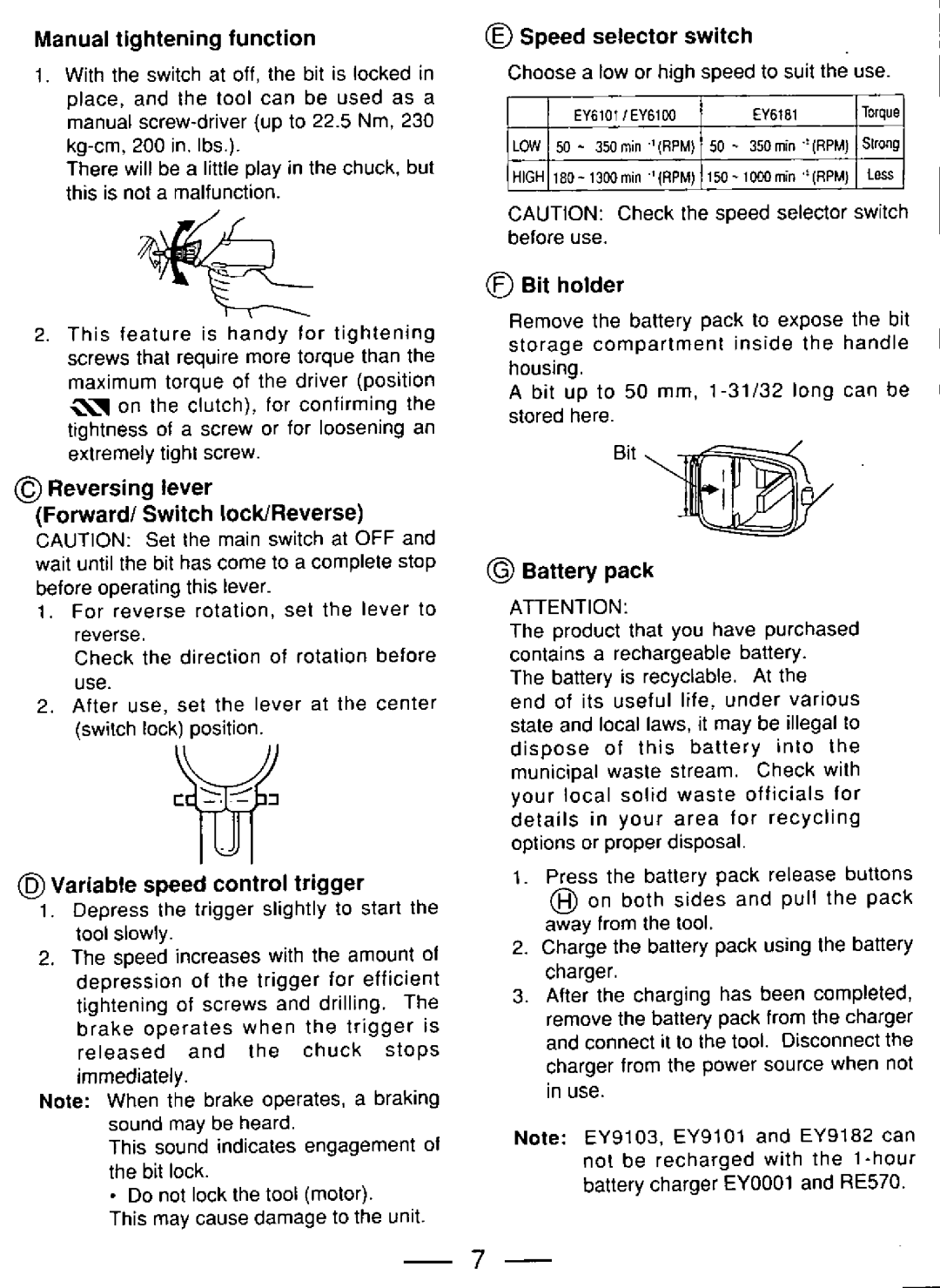 Panasonic EY6101, EY6181, EY6100 manual 