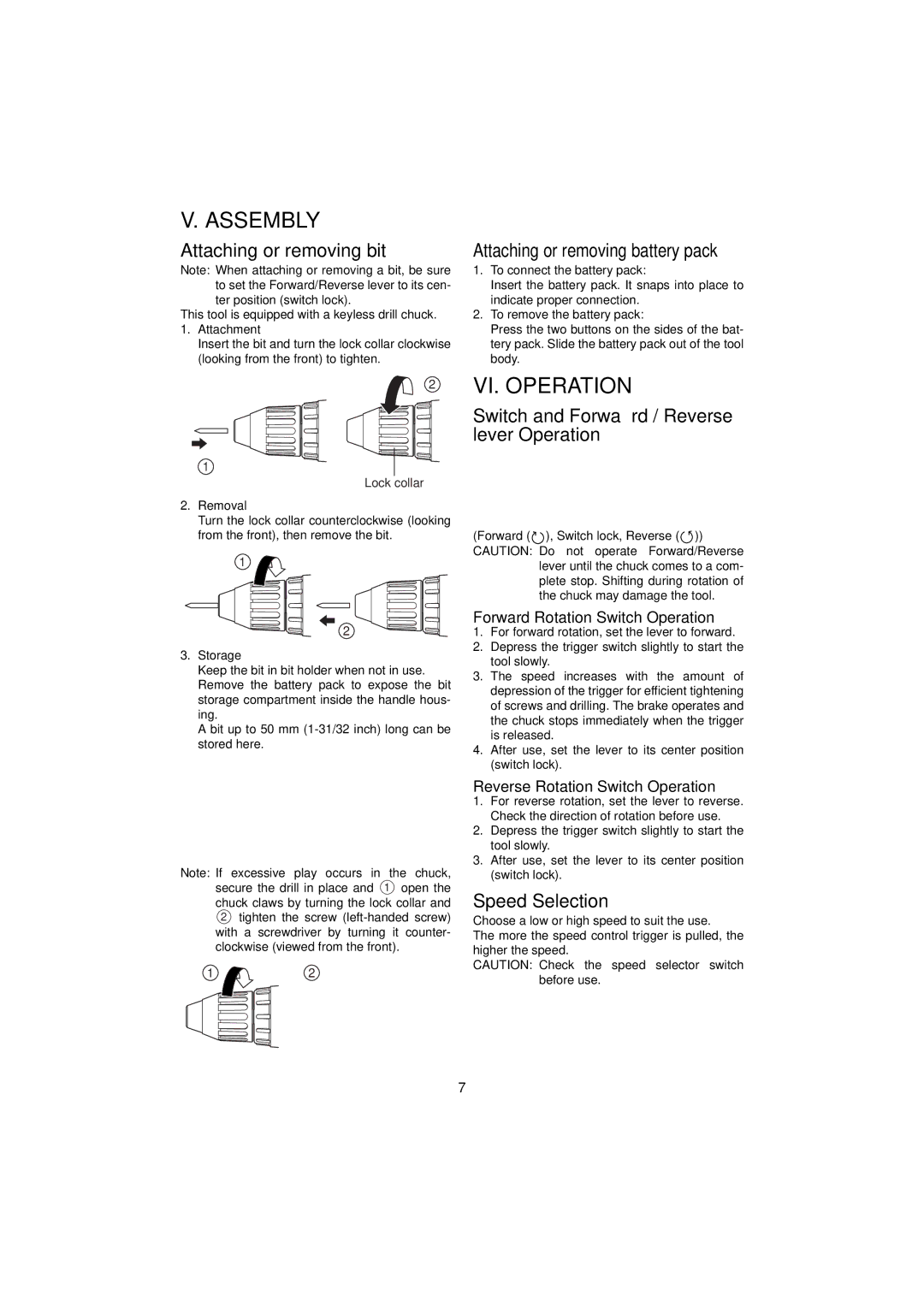 Panasonic EY6432, EY6405, EY6409 manual Assembly, VI. Operation 