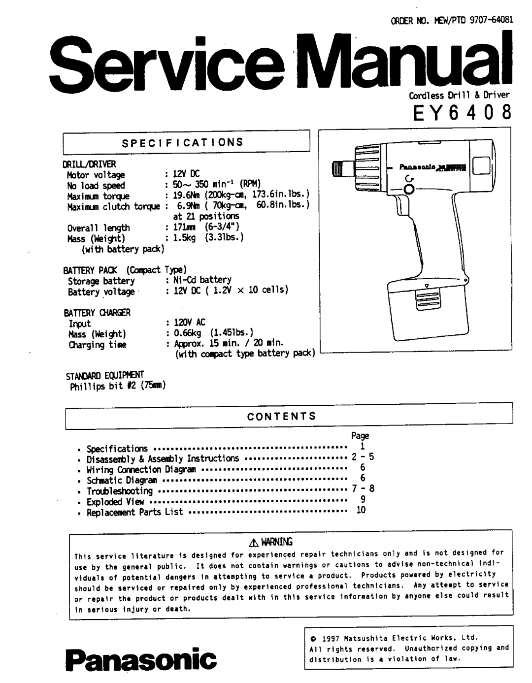 Panasonic EY6408 manual 