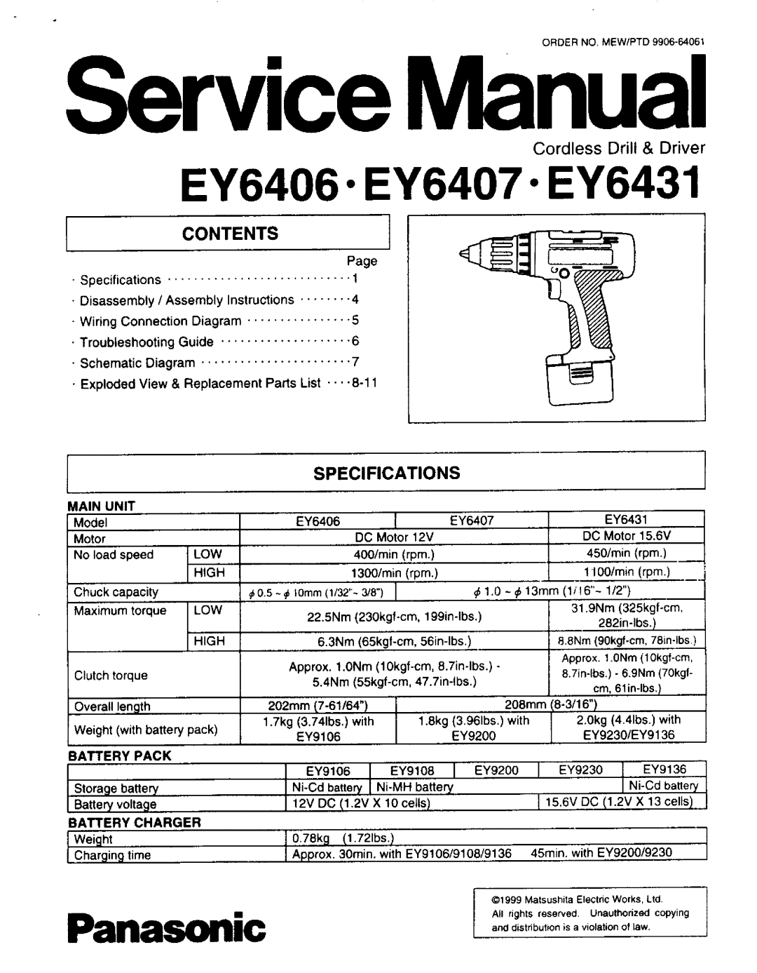 Panasonic EY6407, EY6431, EY6406 manual 