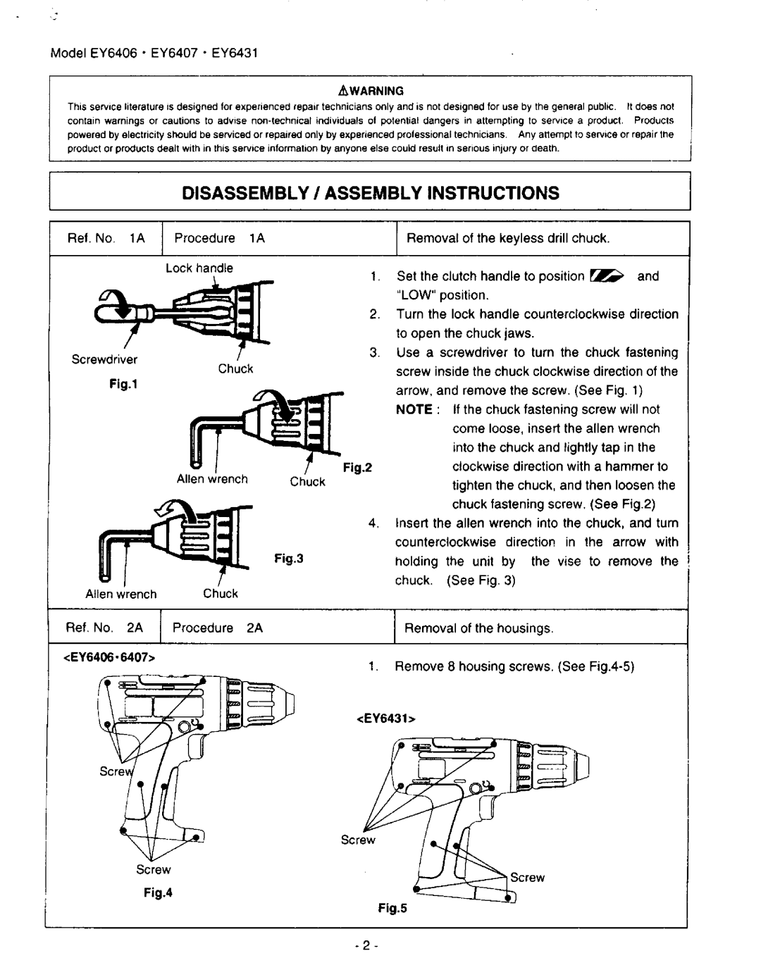 Panasonic EY6406, EY6431, EY6407 manual 