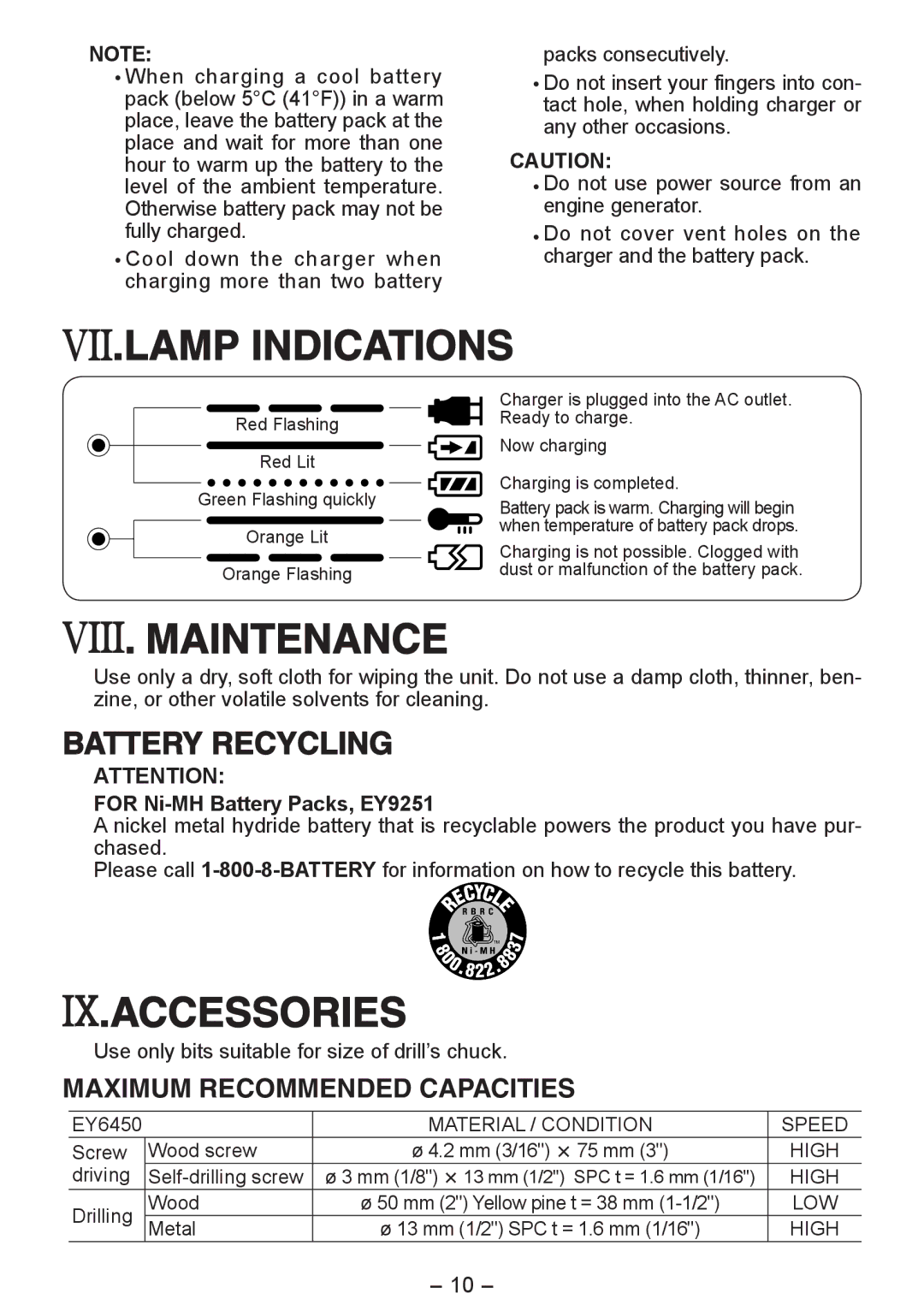 Panasonic EY6450 operating instructions Lamp Indications, Maintenance, Accessories 