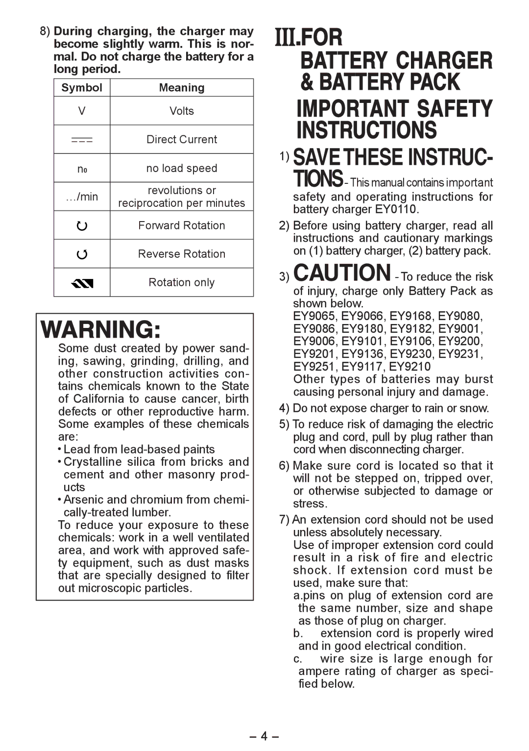 Panasonic EY6450 operating instructions For 