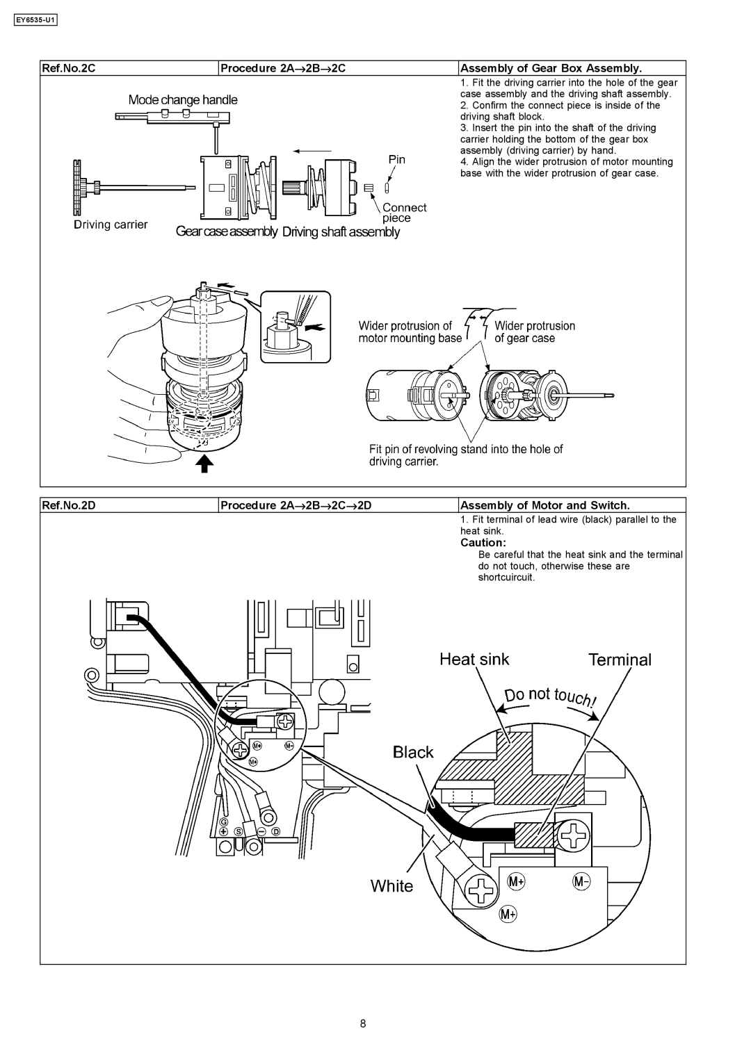 Panasonic EY6535-U1 specifications Ref.No.2C Procedure 2A →2B →2C Assembly of Gear Box Assembly 