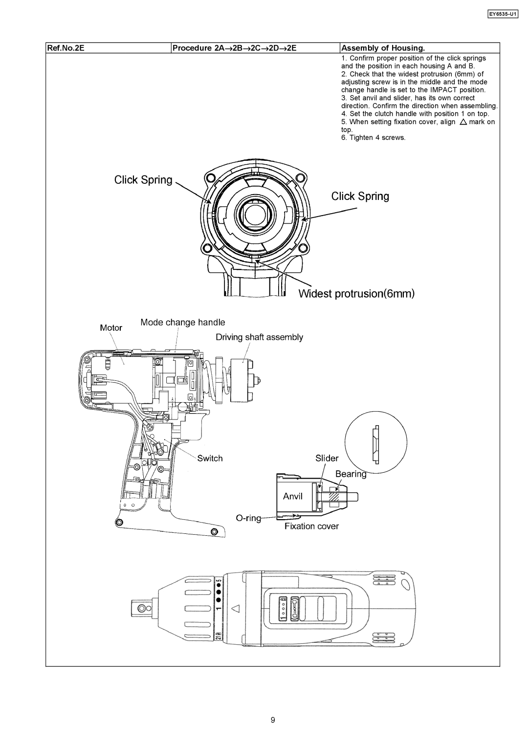 Panasonic EY6535-U1 specifications Ref.No.2E Procedure 2A →2B →2C →2D →2E Assembly of Housing 