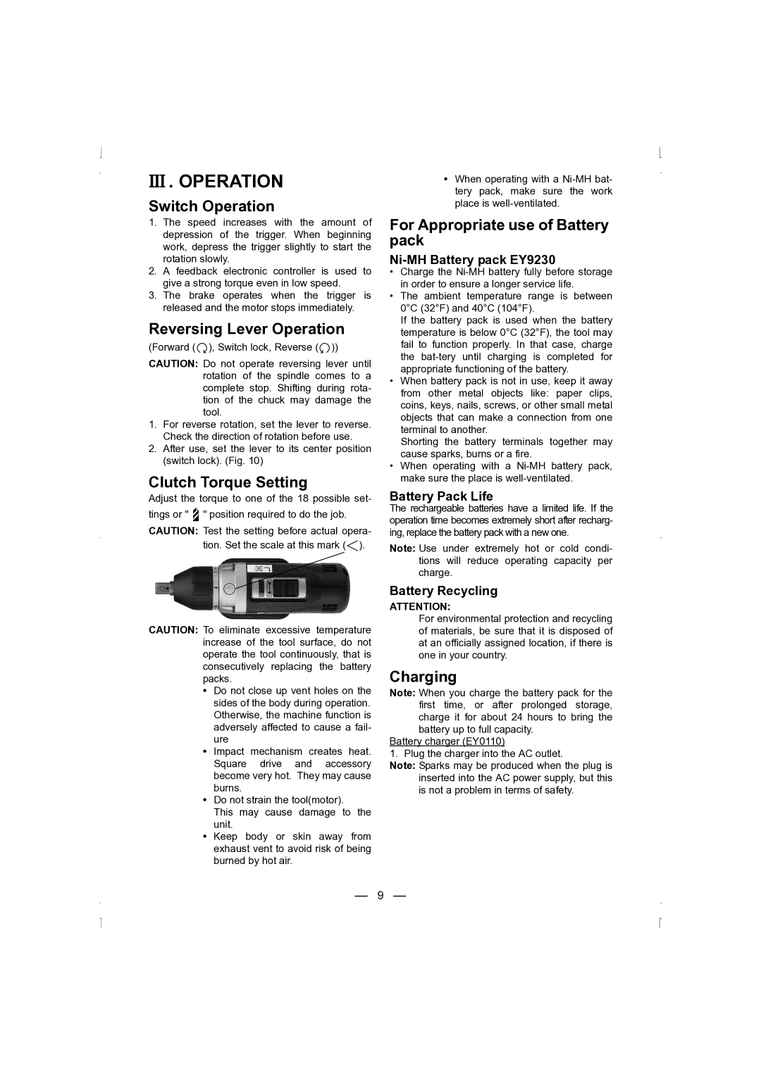 Panasonic EY6535 operating instructions III . Operation 