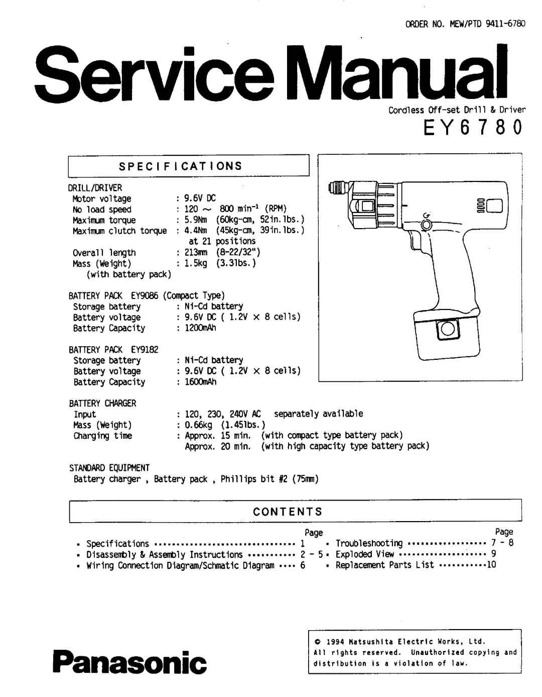 Panasonic EY6780 manual 