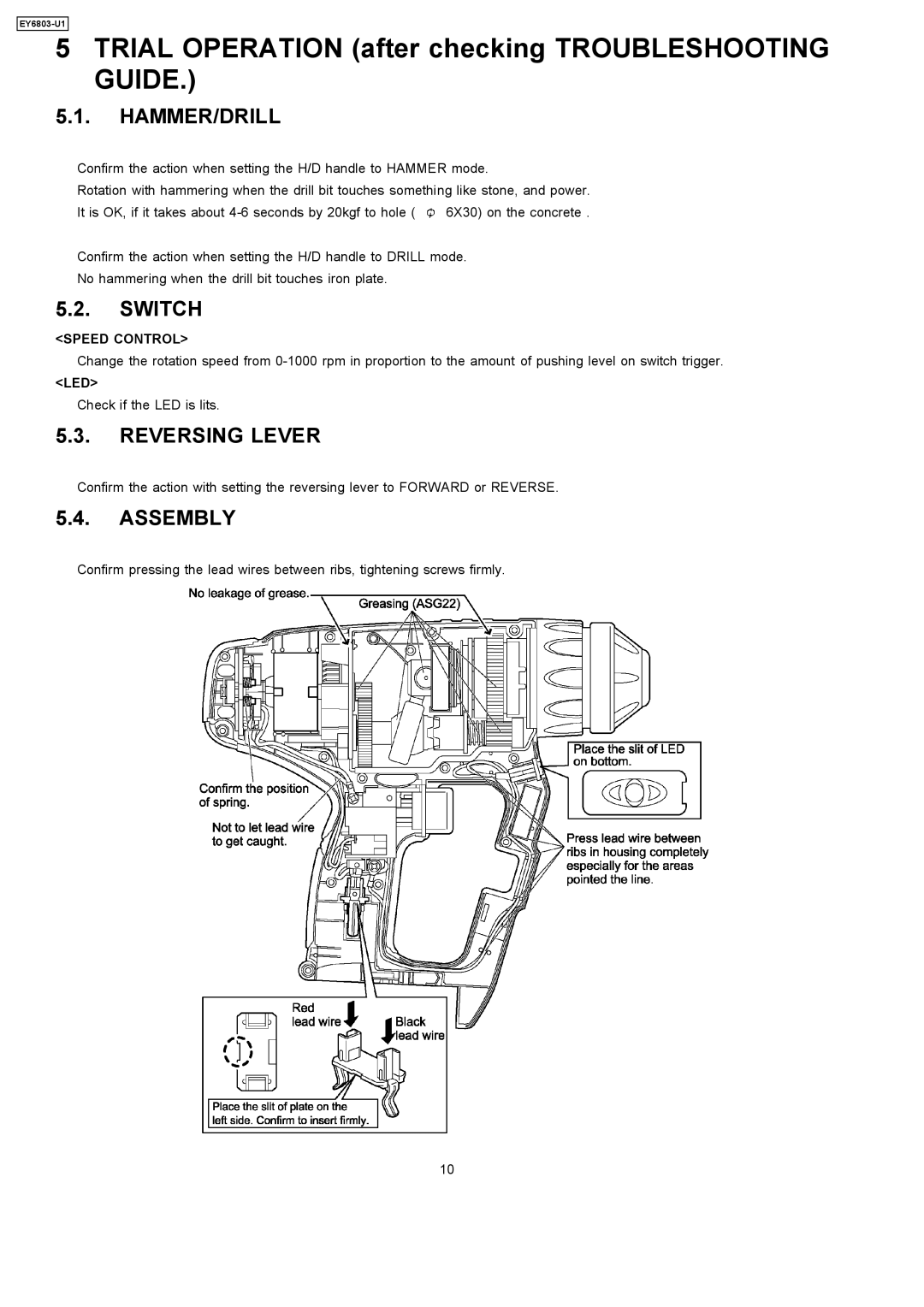 Panasonic Ey6803-U1 specifications Trial Operation after checking Troubleshooting Guide 