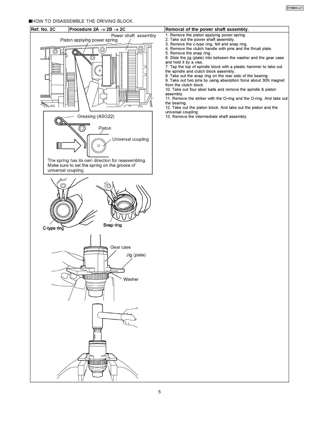 Panasonic Ey6803-U1 specifications HOW to Disassemble the Driving Block 