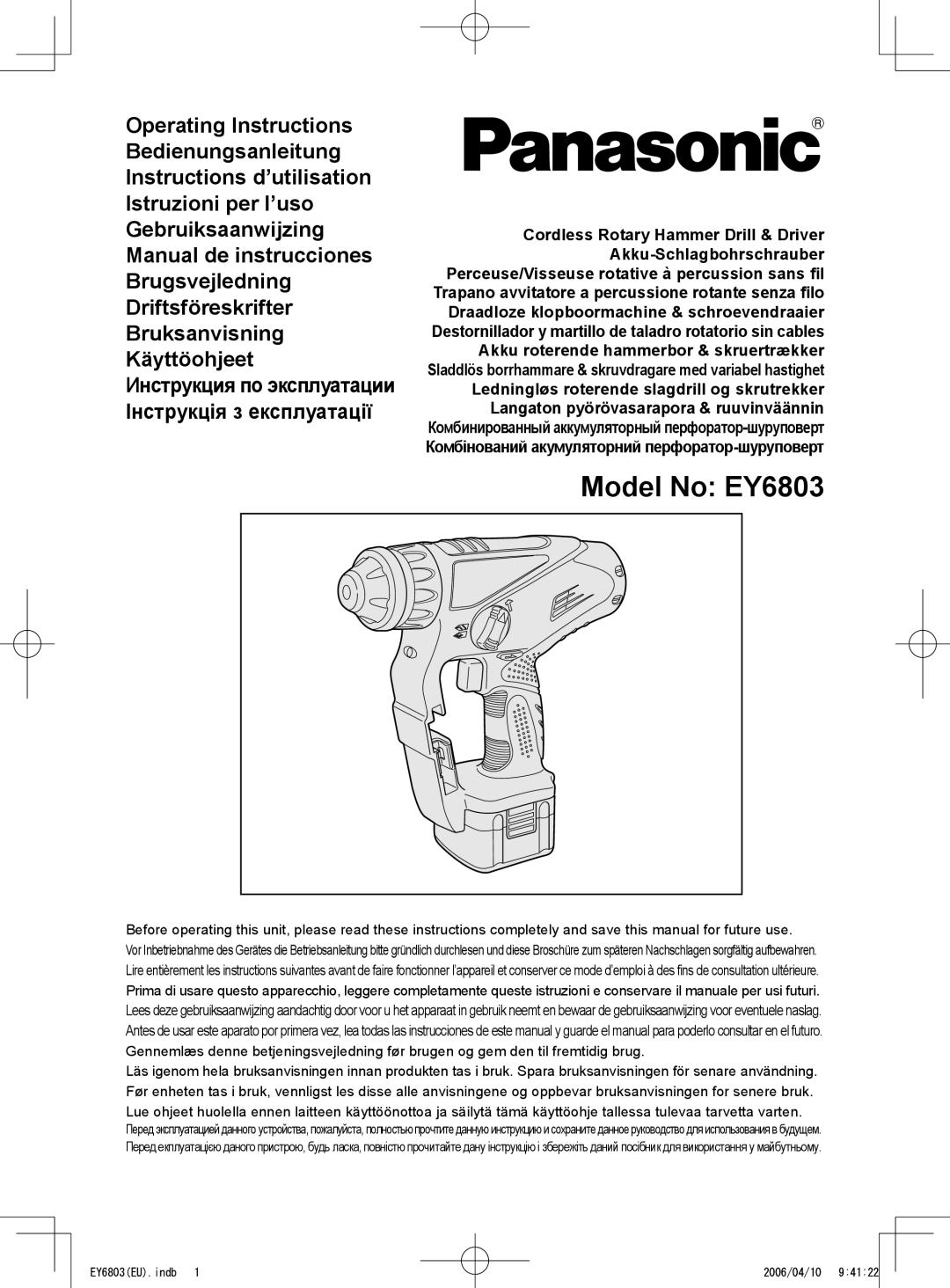 Panasonic operating instructions Model No EY6803 