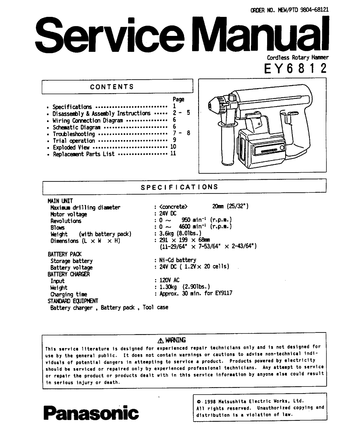 Panasonic EY6812 manual 