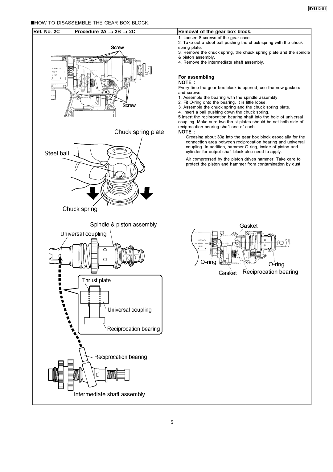 Panasonic EY6813-U1 specifications HOW to Disassemble the Gear BOX Block 
