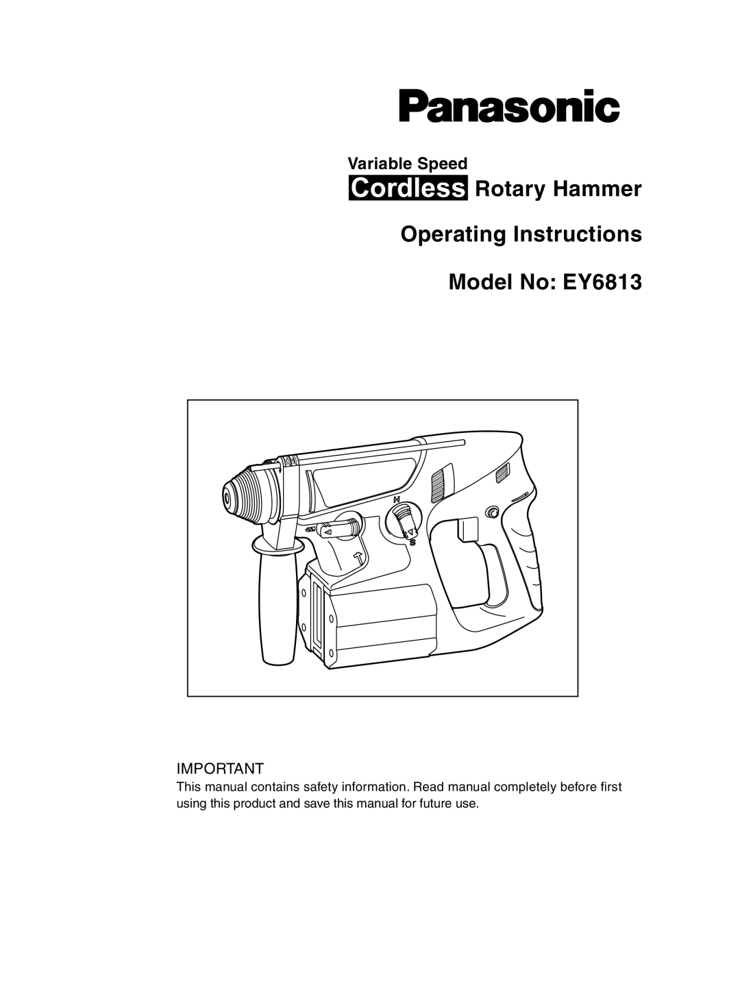 Panasonic EY6813 operating instructions Variable Speed 