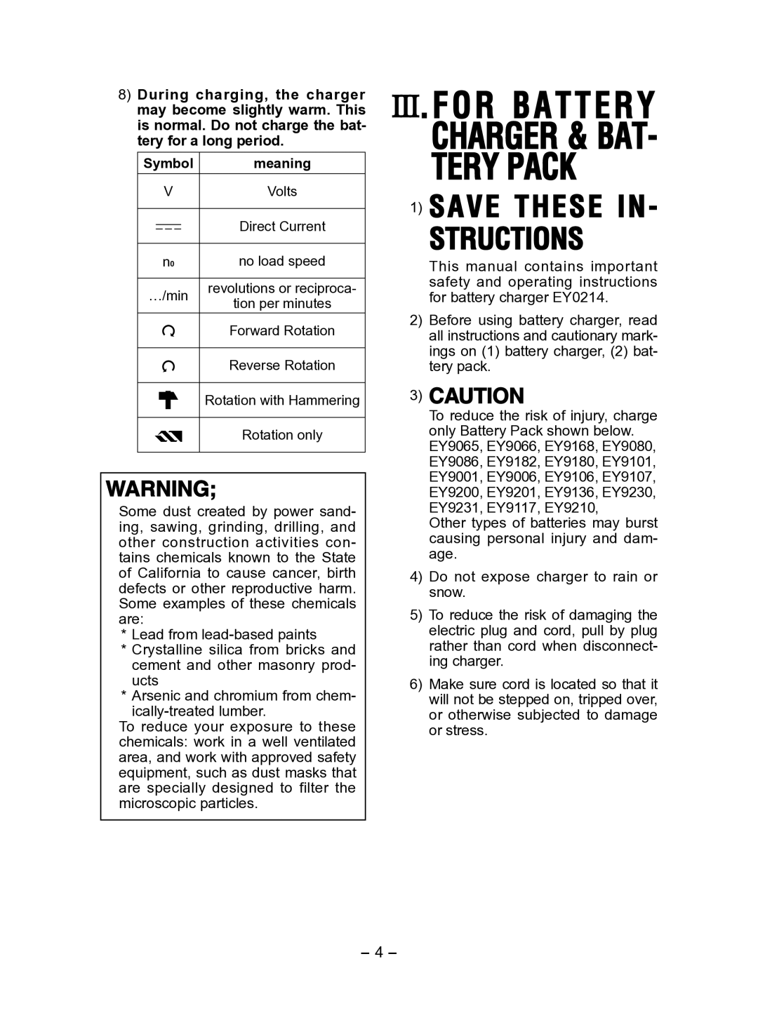 Panasonic EY6813 operating instructions Save These IN- Structions 