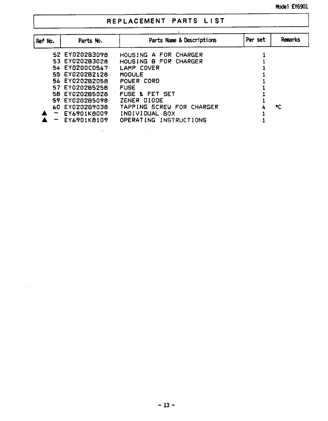 Panasonic EY6901 manual 