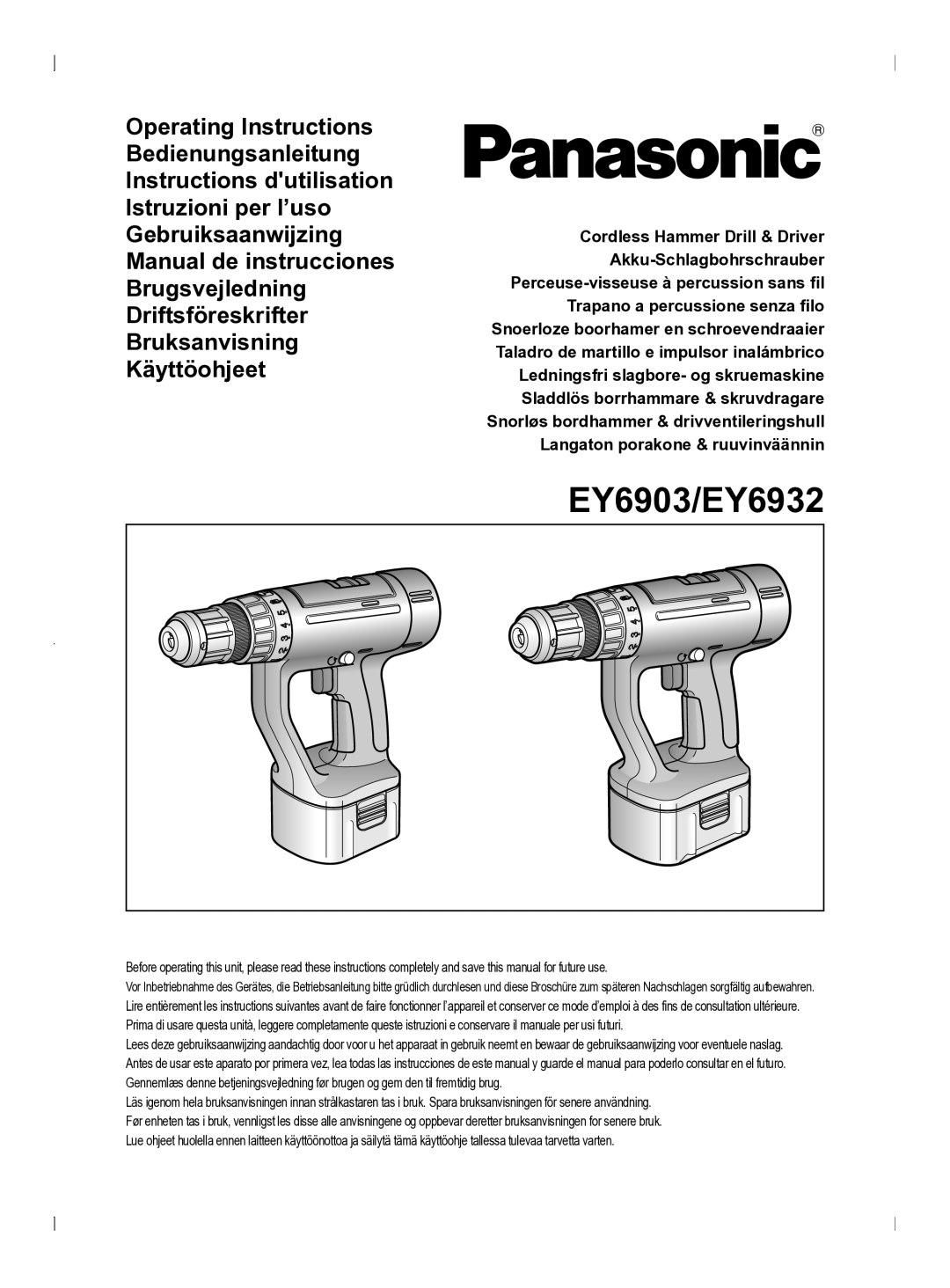 Panasonic operating instructions EY6903/EY6932 