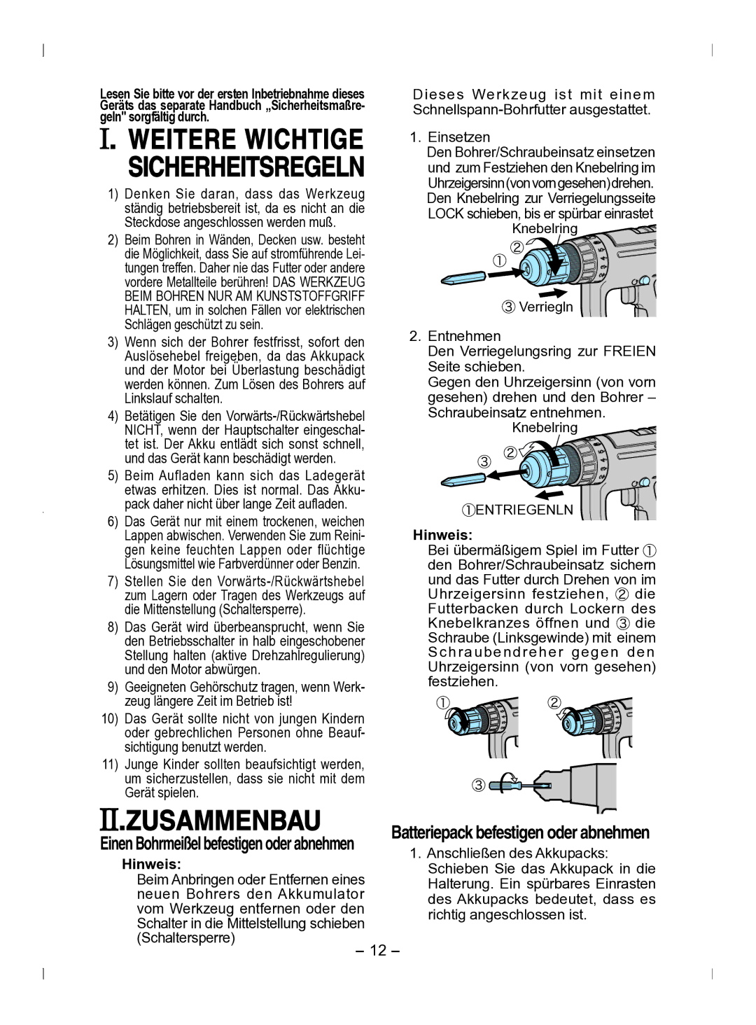 Panasonic EY6903 operating instructions Zusammenbau, Hinweis, Einsetzen 