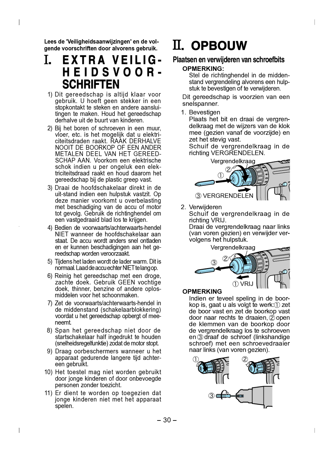 Panasonic EY6903 operating instructions Opbouw, Opmerking 