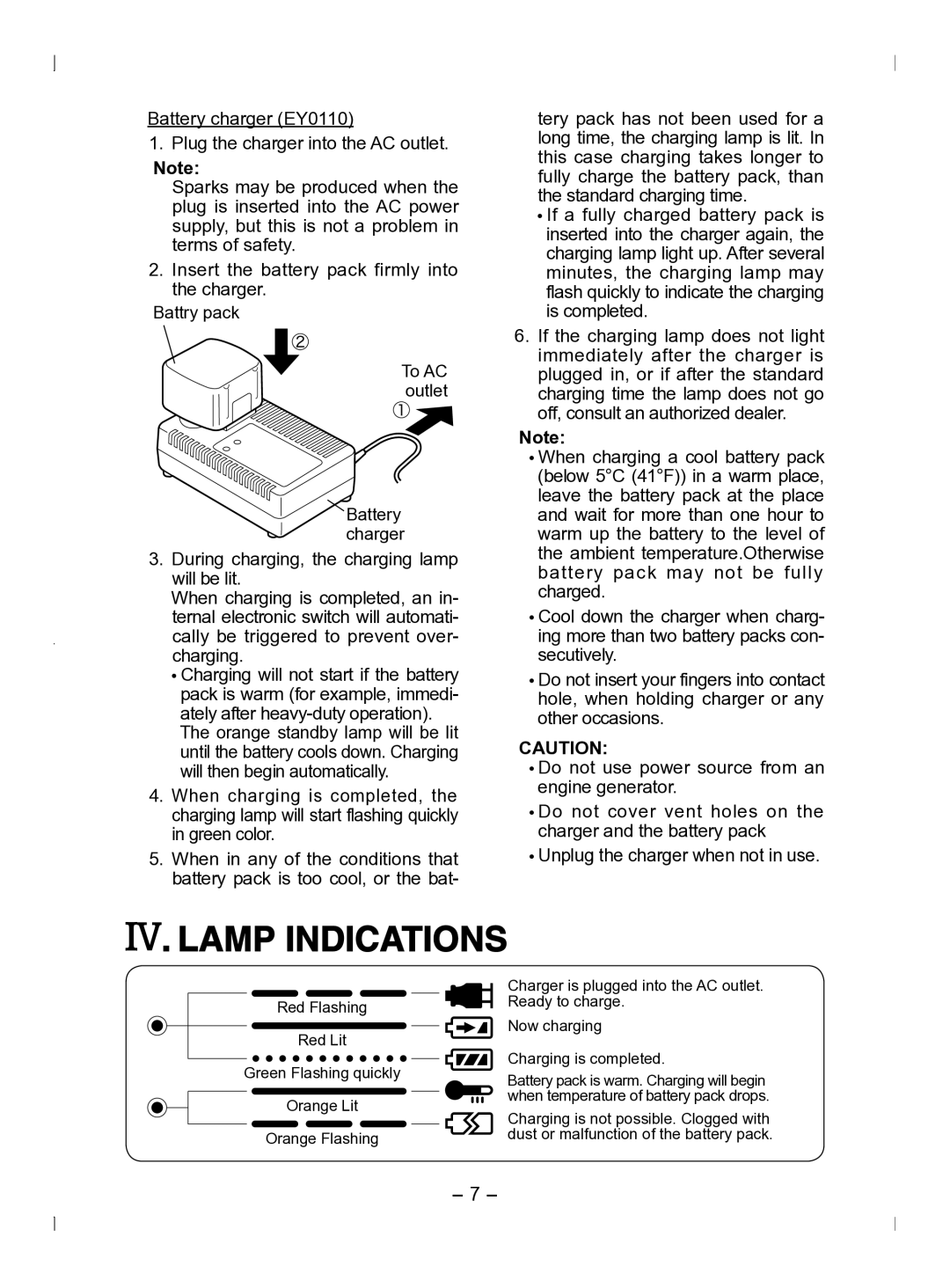 Panasonic EY6903 operating instructions Lamp Indications 