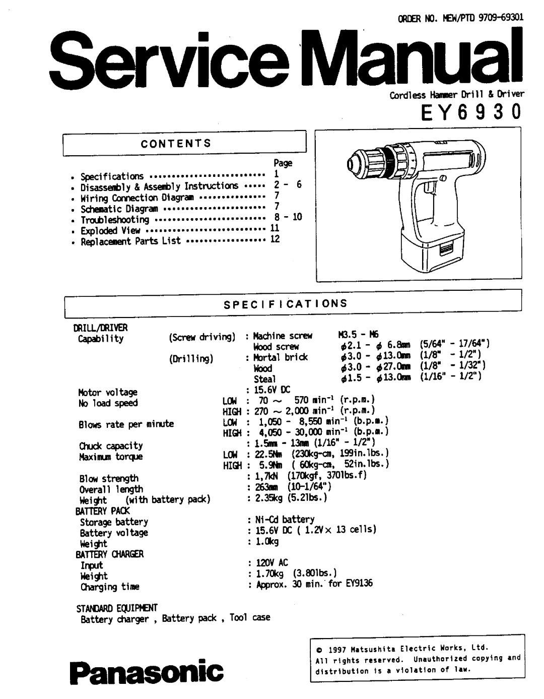 Panasonic EY6930 manual 