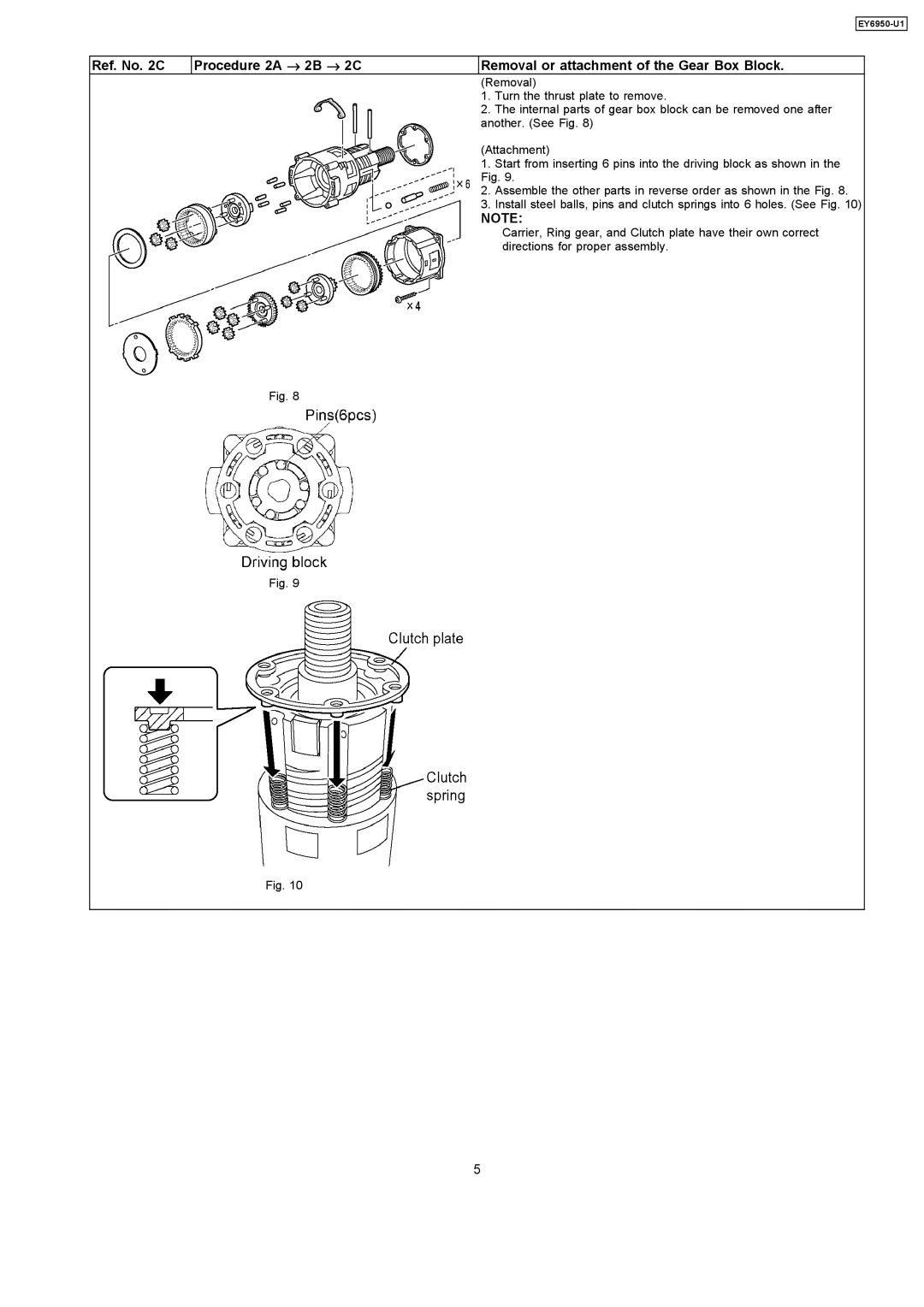 Panasonic EY6950-U1 specifications Turn the thrust plate to remove 