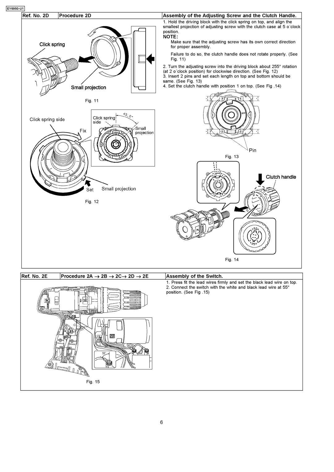 Panasonic EY6950-U1 specifications Position 