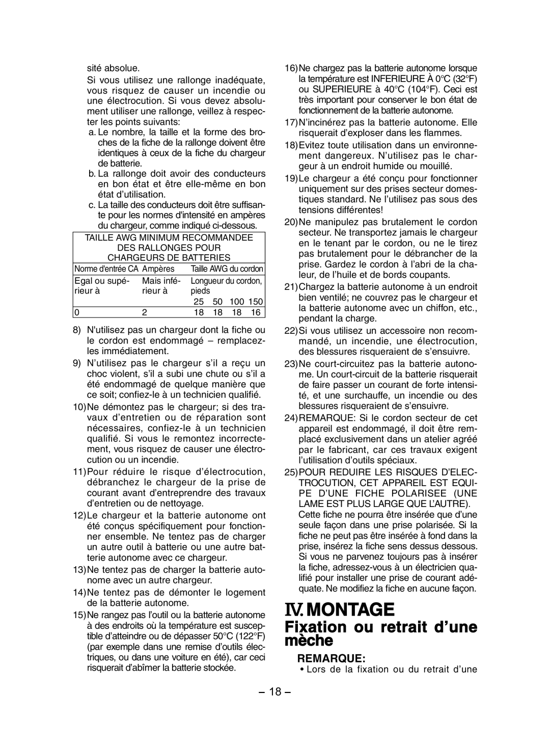 Panasonic EY7202 operating instructions Iv.Montage, Fixation ou retrait d’une mèche, Egal ou supé Mais infé, Rieur à 