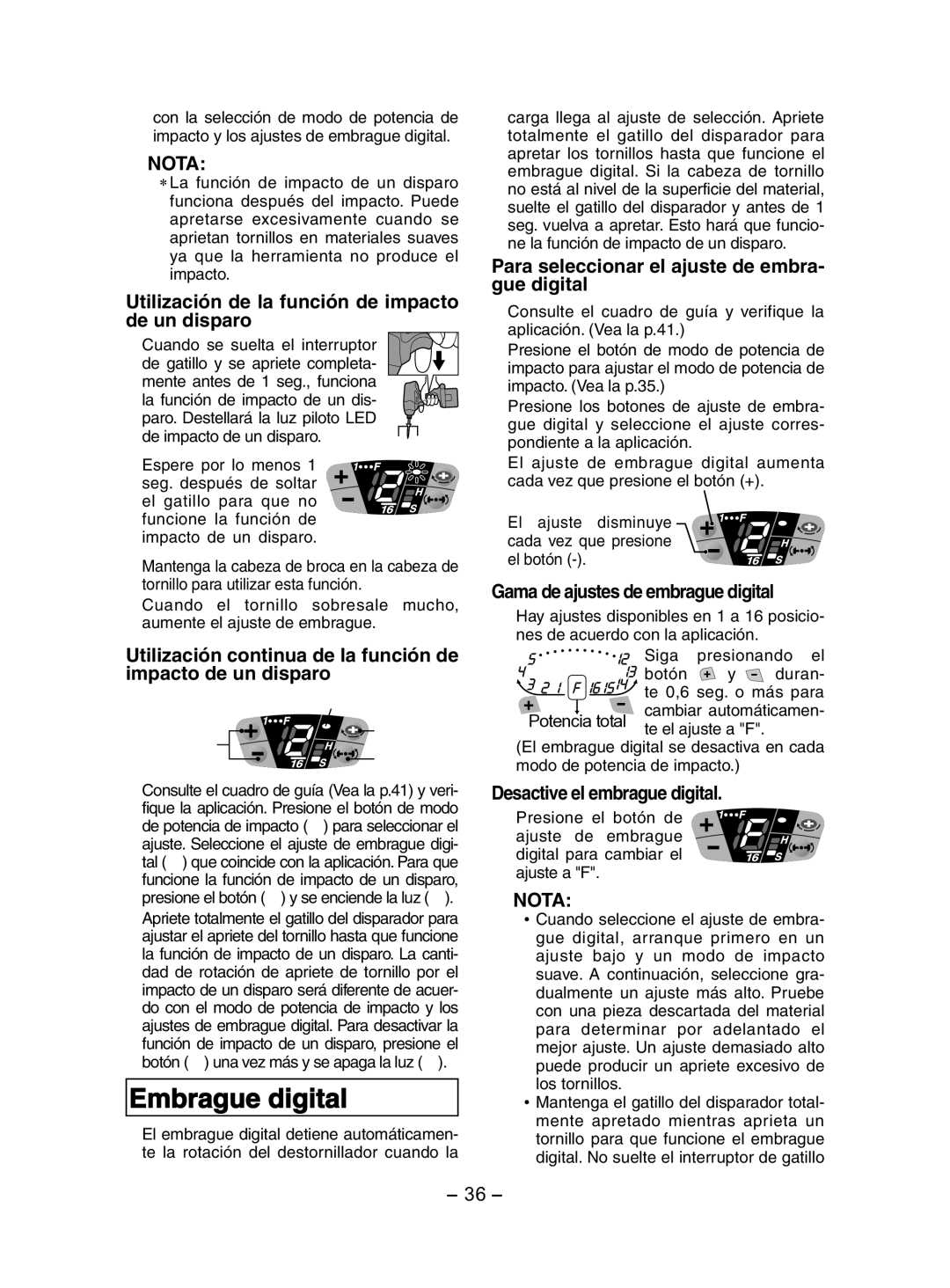 Panasonic EY7202 operating instructions Embrague digital 