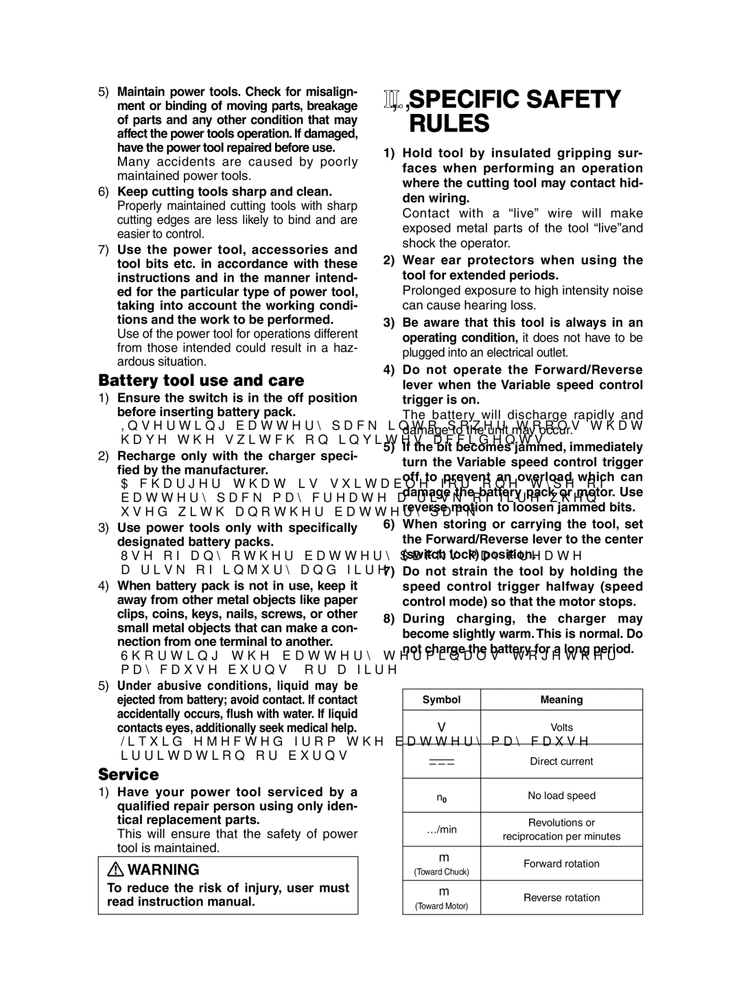 Panasonic EY7202 operating instructions II. Specific Safety Rules, Battery tool use and care, Service 