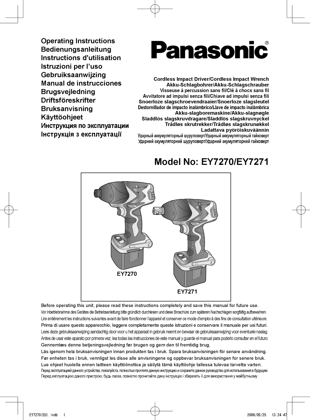 Panasonic operating instructions Model No EY7270/EY7271, EY7270 EY7271 