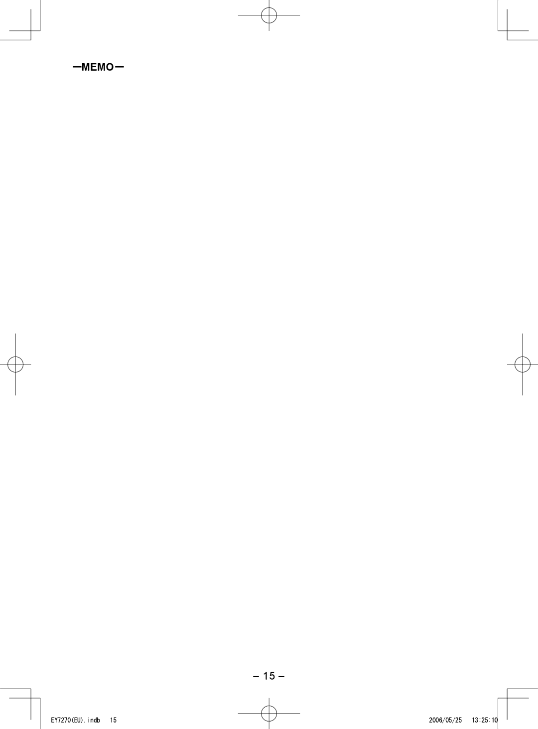 Panasonic EY7270, EY7271 operating instructions Memo 