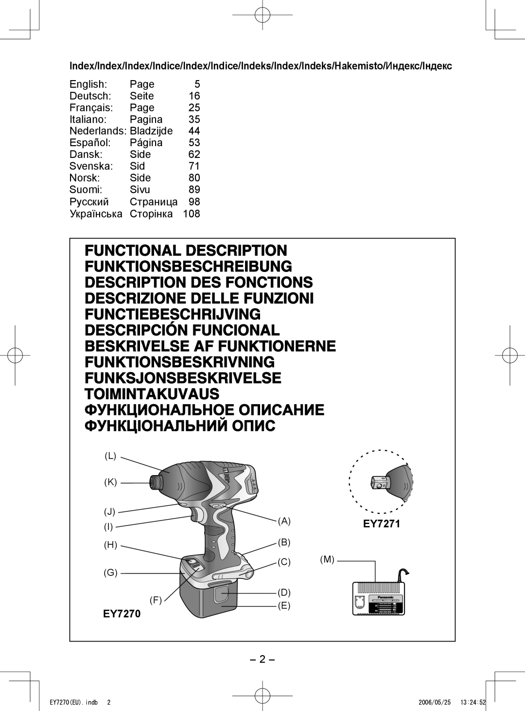 Panasonic EY7271 operating instructions EY7270 