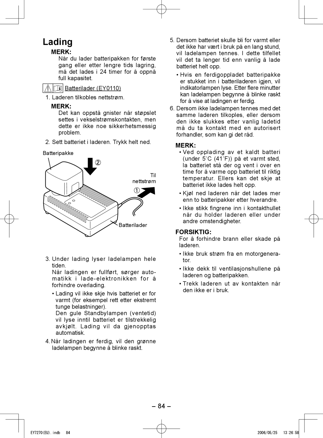 Panasonic EY7271, EY7270 operating instructions Lading, Merk 