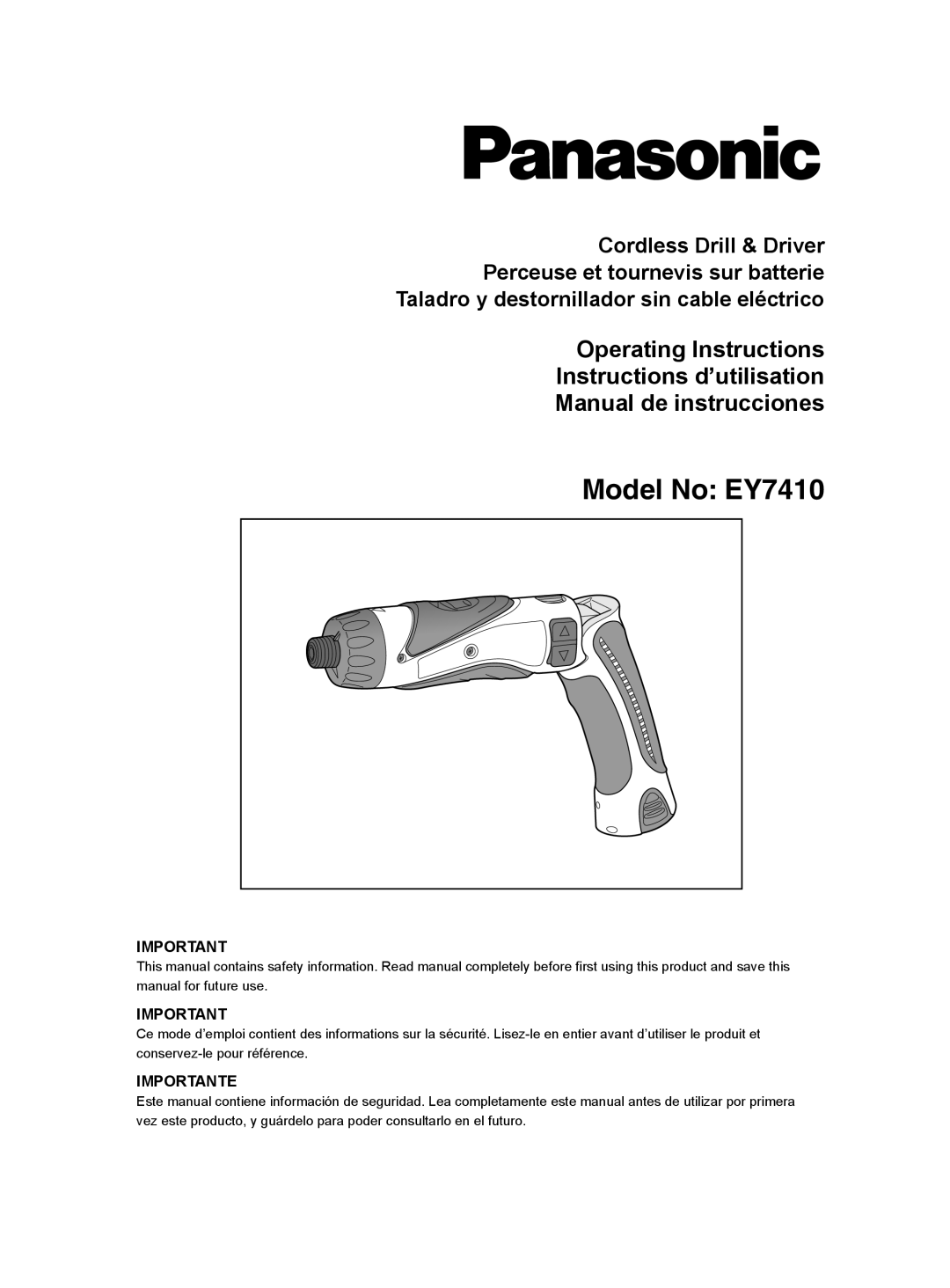 Panasonic operating instructions Model No EY7410 