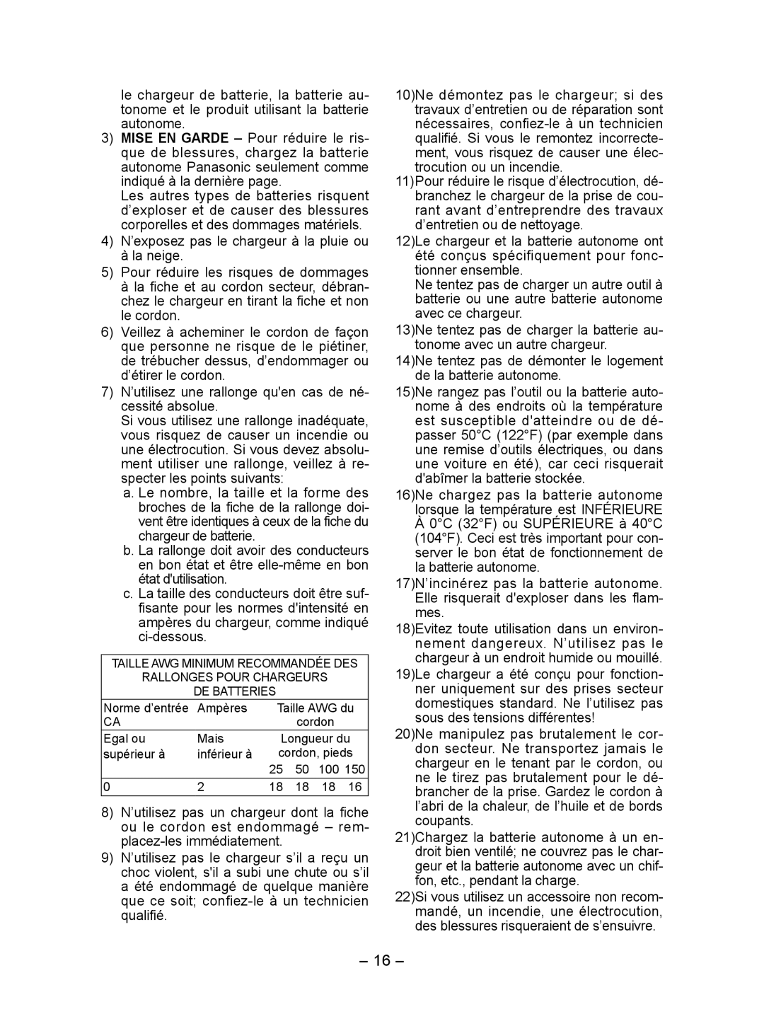 Panasonic EY7410 operating instructions Norme d’entrée Ampères 