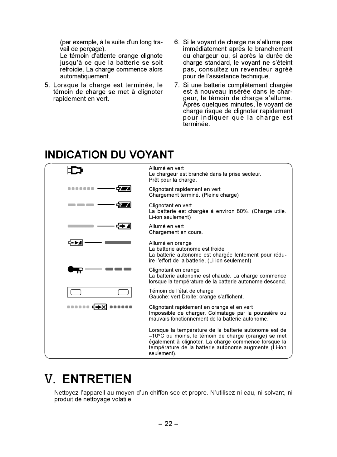 Panasonic EY7410 operating instructions Entretien, Par exemple, à la suite d’un long tra- vail de perçage 